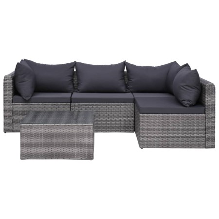 Set Divani da Giardino 9 pz con Cuscini in Polyrattan Grigio