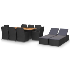 Set da Pranzo da Giardino 11 pz in Polyrattan Nero