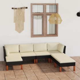 Set Divani da Giardino 7 pz con Cuscini in Polyrattan Nero