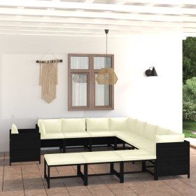 Set Divani da Giardino 12 pz con Cuscini in Polyrattan Nero