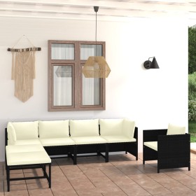 Set Divani da Giardino 7 pz con Cuscini in Polyrattan Nero