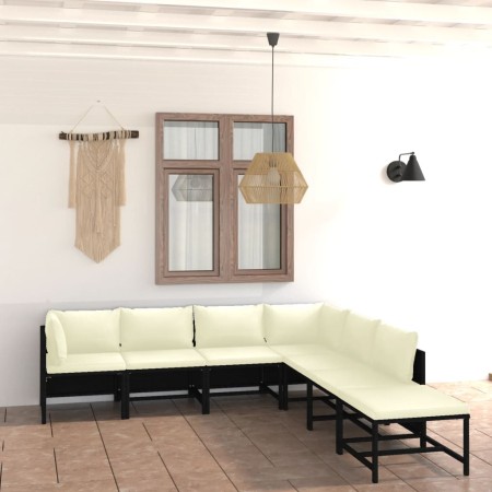 Set Divani da Giardino 7 pz con Cuscini in Polyrattan Nero