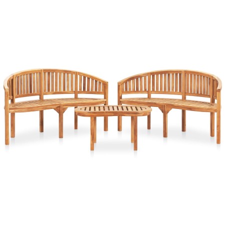 Set Salotto da Giardino 3 pz Design Curvo in Massello di Teak