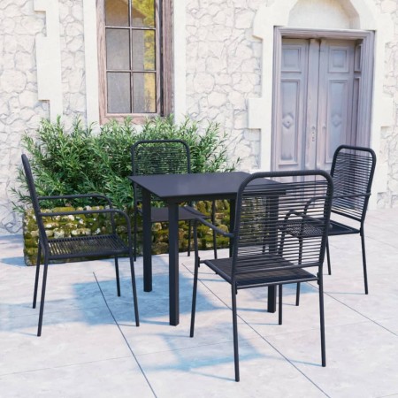 Set da Pranzo da Giardino 5 pz Nero in Vetro e Acciaio