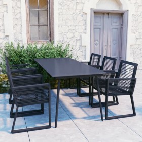 Set da Pranzo da Giardino 7 pz in Rattan PVC Nero