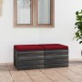 Pouf da Giardino su Pallet 2 pz con Cuscini in Massello di Pino