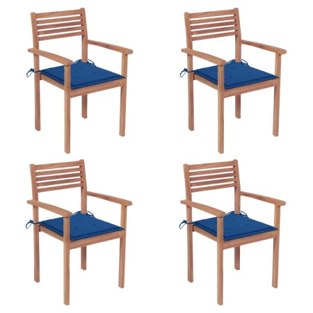 Sedie da Giardino 4 pz con Cuscini Blu Reale Massello di Teak