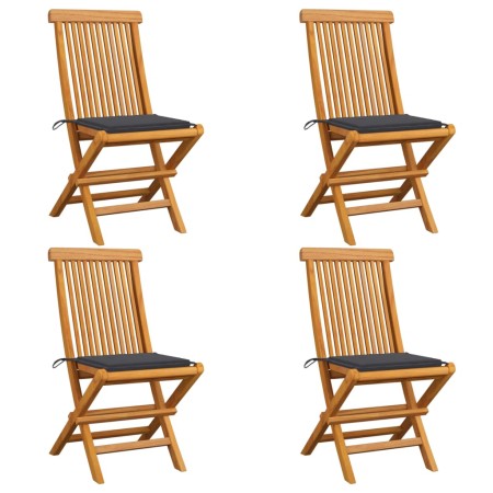 Sedie da Giardino con Cuscini Antracite 4 pz Massello di Teak