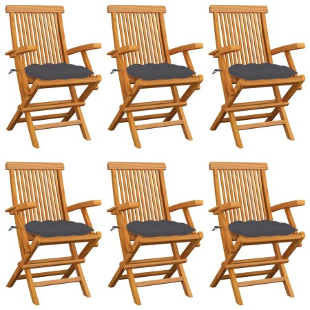 Sedie da Giardino con Cuscini Antracite 6pz Legno Massello Teak