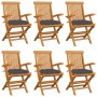 Sedie da Giardino con Cuscini Antracite 6pz Legno Massello Teak