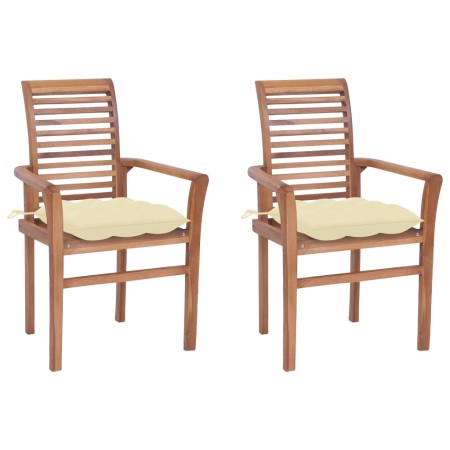 Sedie da Giardino 2 pz e Cuscini Bianco Crema Massello di Teak