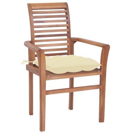 Sedie da Giardino 2 pz e Cuscini Bianco Crema Massello di Teak