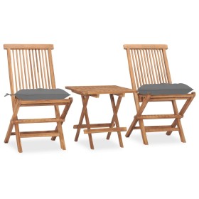 Set da Pranzo Giardino Pieghevole 3 pz Cuscino Massello di Teak