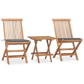 Set da Pranzo Giardino Pieghevole 3 pz Cuscino Massello di Teak