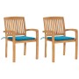 Sedie da Giardino 2 pz con Cuscini Blu Massello di Teak