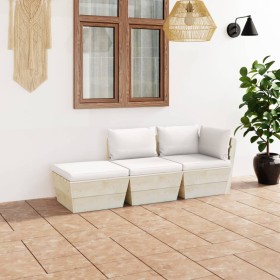 Set Divani da Giardino su Pallet 3 pz con Cuscini Legno Abete