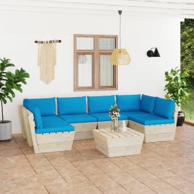 Set Divani da Giardino su Pallet 7 pz con Cuscini Legno Abete