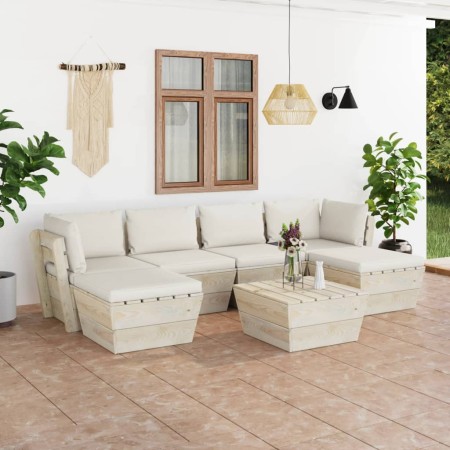 Set Divani da Giardino su Pallet 7 pz con Cuscini Legno Abete