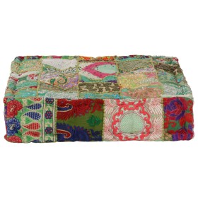 Pouf Patchwork in Cotone Fatto a Mano Quadrato 50x50x12cm Verde