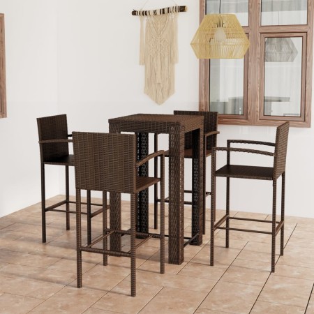 Set Bar da Giardino 5 pz con Braccioli in Polyrattan Marrone