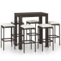 Set da Bar da Giardino 7 pz con Cuscini in Polyrattan Marrone