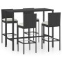 Set Bar da Giardino 5 pz con Cuscini in Polyrattan Nero