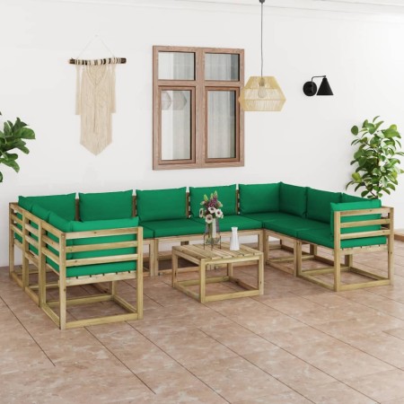 Set Salotto Giardino con Cuscini 10 pz in Pino Impregnato