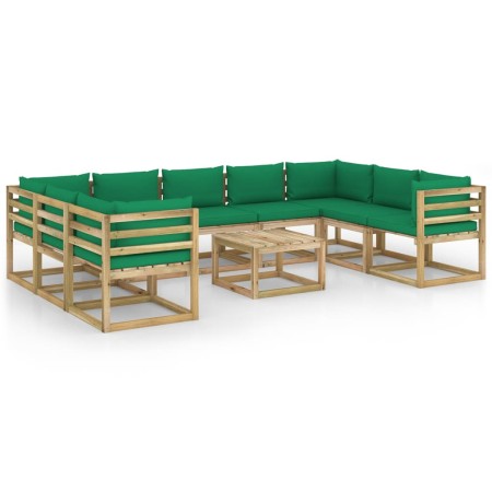 Set Salotto Giardino con Cuscini 10 pz in Pino Impregnato