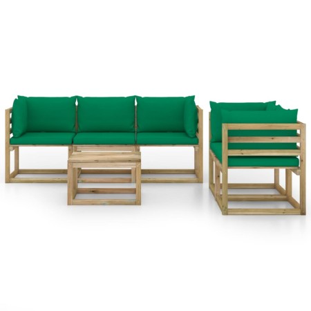 Set Salotto da Giardino 6 pz con Cuscini Verdi