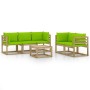 Set Salotto da Giardino 6 pz con Cuscini Verde Chiaro