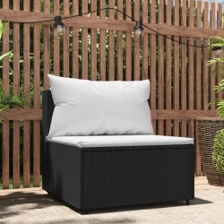 Divano Centrale da Giardino con Cuscini in Polyrattan Nero