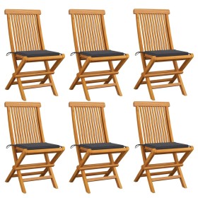 Sedie da Giardino con Cuscini Antracite 6 pz Massello di Teak