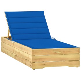 Lettino da Giardino con Cuscino Blu Royal Legno Pino Impregnato