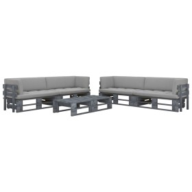 Set Divani in Pallet con Cuscini 6 pz in Pino Impregnato Grigio