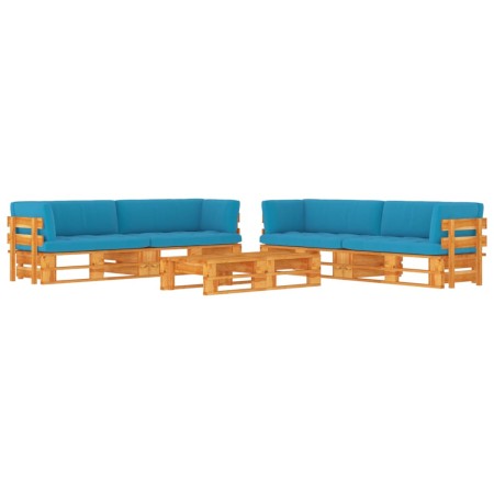Set Divani in Pallet con Cuscini 6 pz in Pino Impregnato Miele