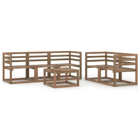 Set Salotto da Giardino 6pz in Legno di Pino Impregnato Marrone