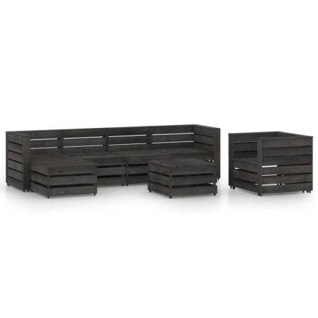 Set Salotto da Giardino 7 pz in Legno di Pino Impregnato Grigio