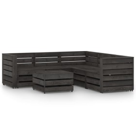 Set Divani da Giardino 6 pz in Legno di Pino Impregnato Grigio