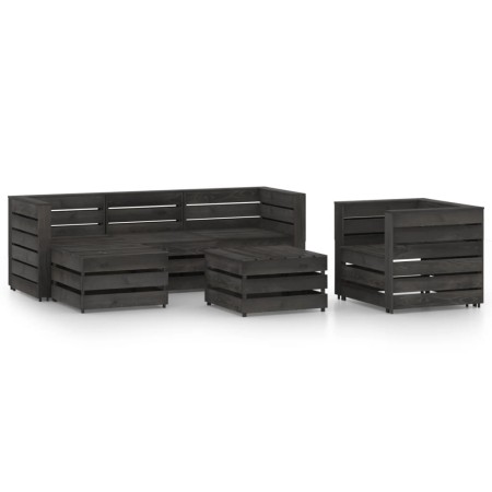 Set Salotto da Giardino 6 pz in Legno di Pino Impregnato Grigio