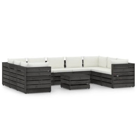 Set Salotto Giardino con Cuscini 10 pz Legno Impregnato Grigio