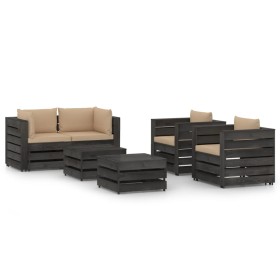 Set Salotto da Giardino 6pz con Cuscini Legno Impregnato Grigio