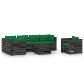 Set Salotto da Giardino con Cuscini 7pz Legno Impregnato Grigio