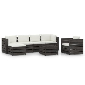 Set Salotto da Giardino 7pz con Cuscini Legno Impregnato Grigio