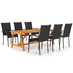 Set Mobili da Pranzo per Giardino 7 pz Nero