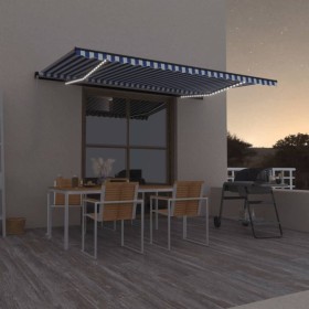 Tenda da Sole Retrattile Manuale LED 500x350 cm Blu e Bianca