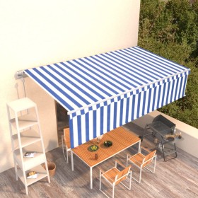 Tenda Sole Retrattile Automatica con Parasole 6x3m Blu Bianco