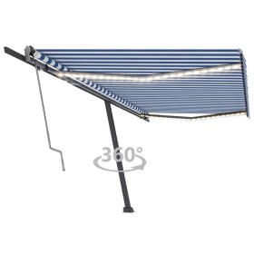 Tenda Automatica con Sensore Vento e LED 500x300 cm Blu Bianca