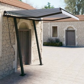 Tenda da Sole Retrattile Manuale con Pali 3x2,5 m Blu e Bianca