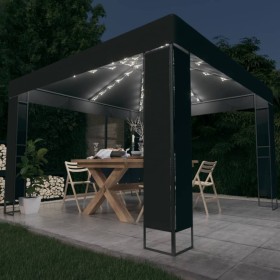 Gazebo con Tetto Doppio e Stringa di Luci LED 3x3 m Antracite