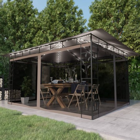 Gazebo con Zanzariera Luci LED 4x3x2,73 m Grigio Talpa